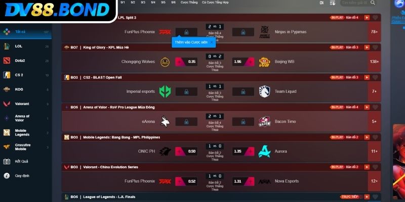 Khám phá thế giới game Esports DV88 đỉnh cao