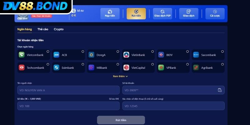 Rút Tiền DV88 Theo Hướng Dẫn Chi Tiết Và Lưu Ý Quan Trọng 1 Các bước rút tiền DV88 để giao dịch nhanh chóng